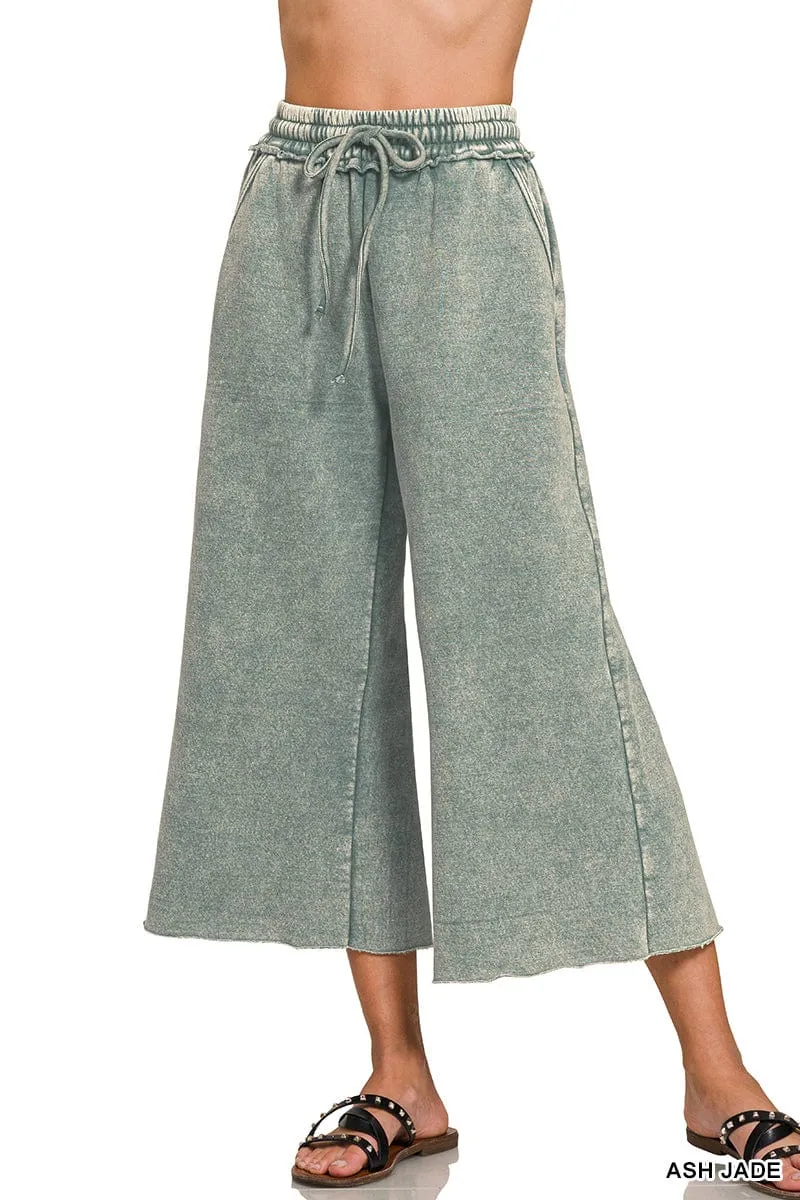 Ash Jade Acid Wash Fleece Palazzo Sweatpants