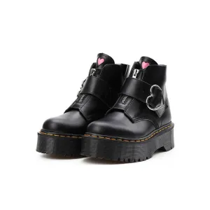 Black Gothic Punk Heart Buckle Platform Ankle Boots