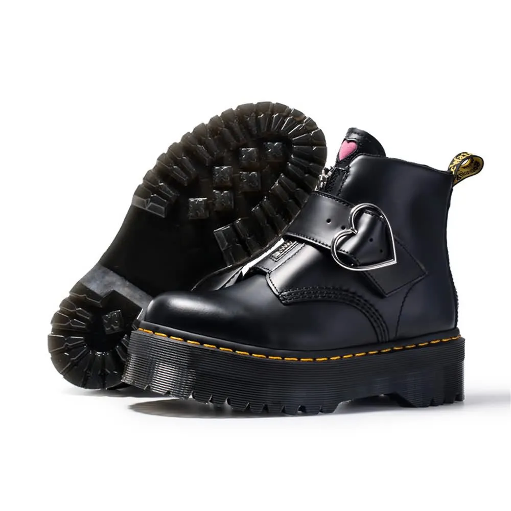 Black Gothic Punk Heart Buckle Platform Ankle Boots