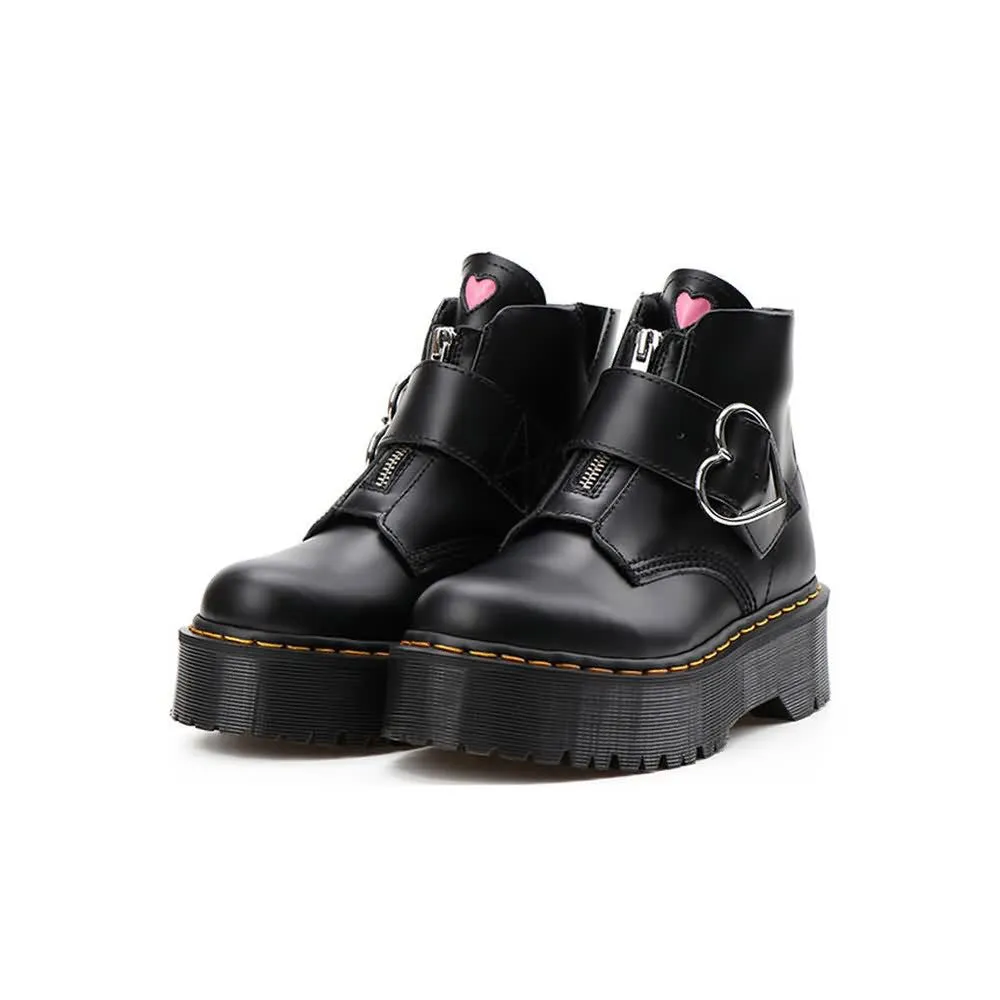 Black Gothic Punk Heart Buckle Platform Ankle Boots