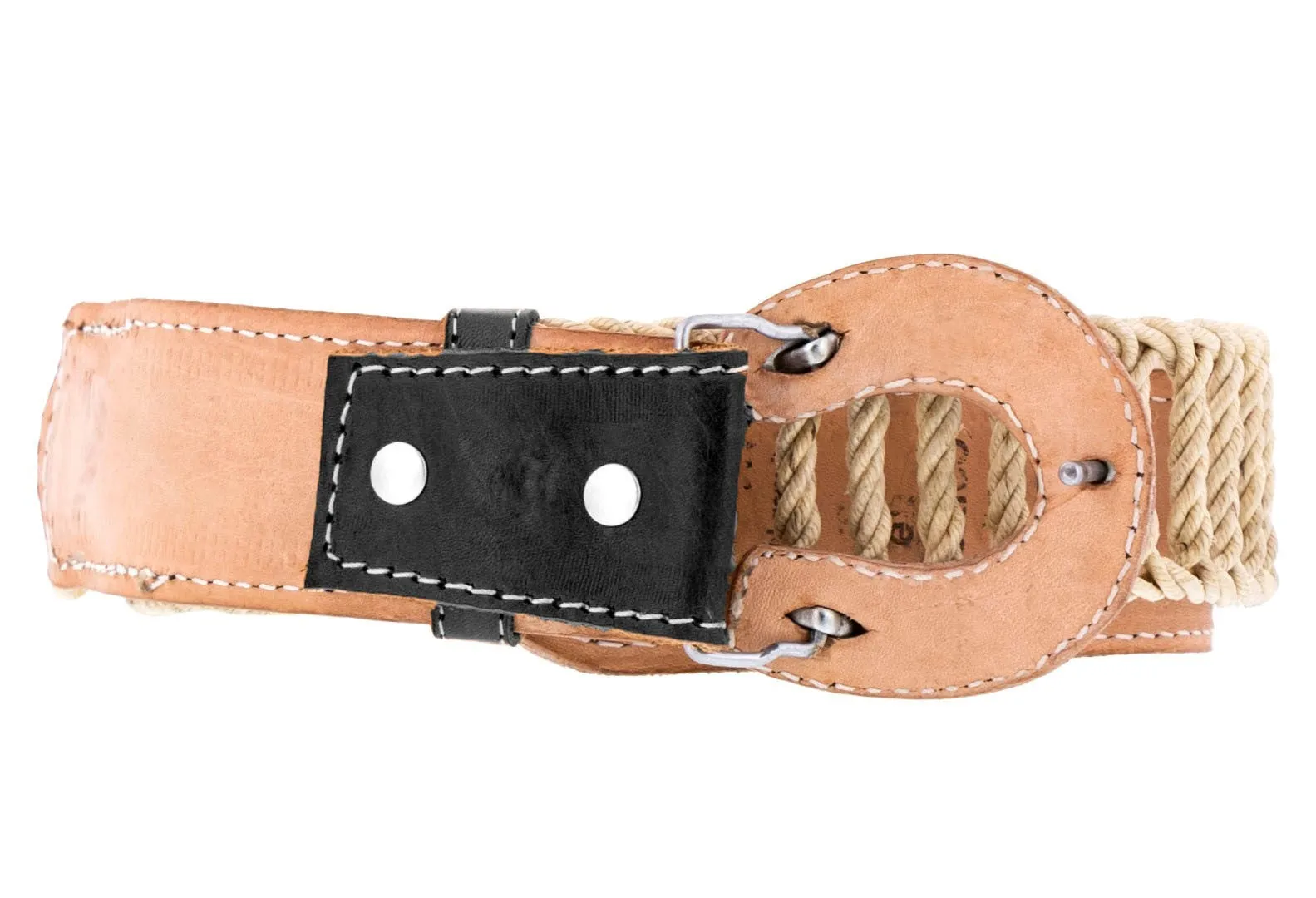 Black Western Cowboy Leather Belt Braided Rope Cinto - Rodeo Buckle
