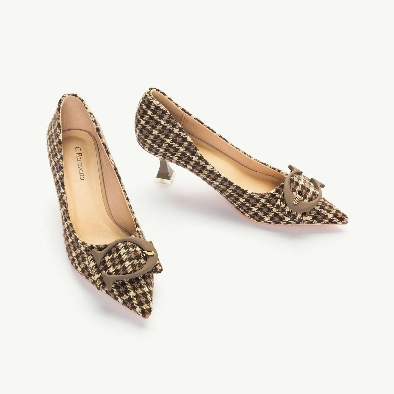 C Buckle Tweed Pumps (Olivia) Brown