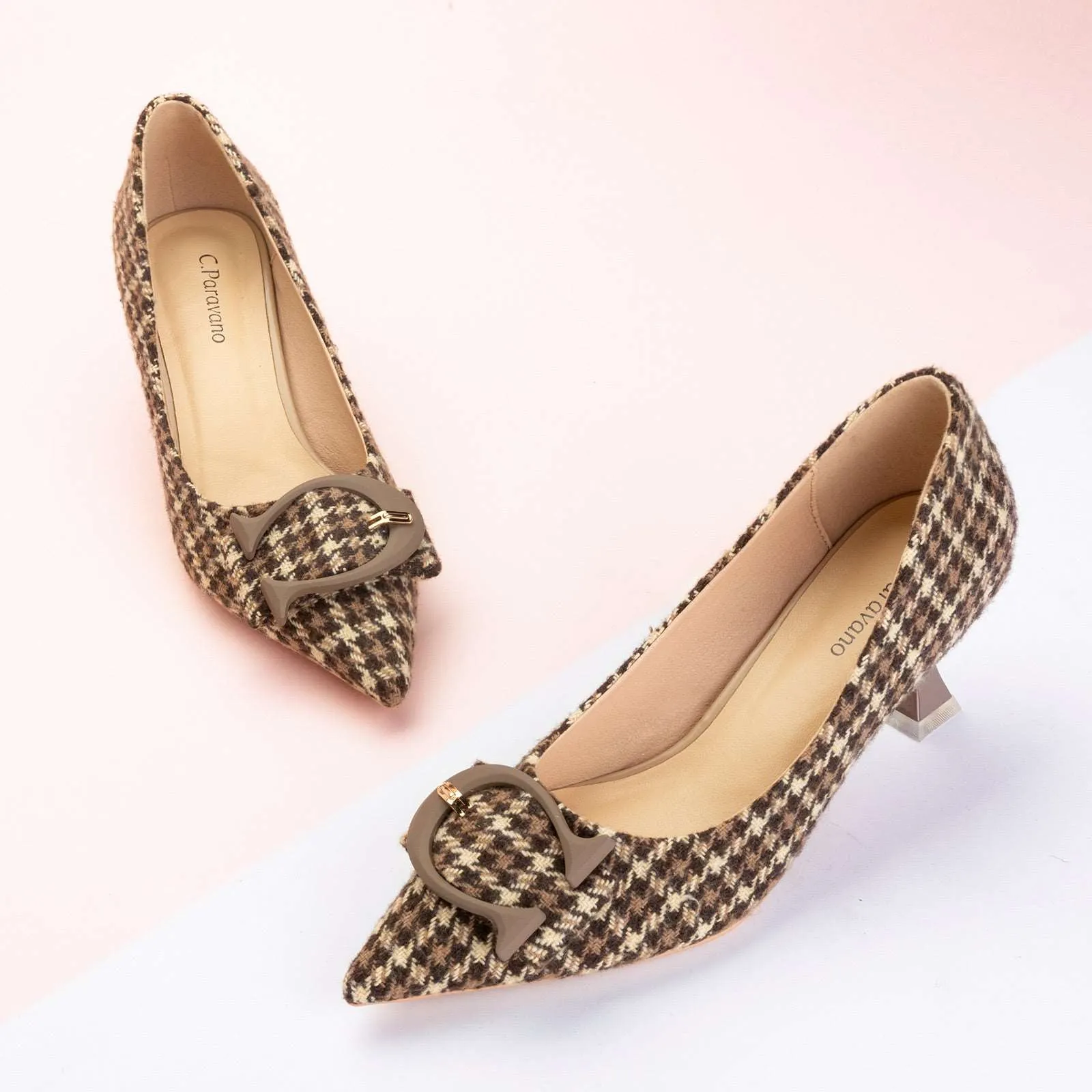 C Buckle Tweed Pumps (Olivia) Brown