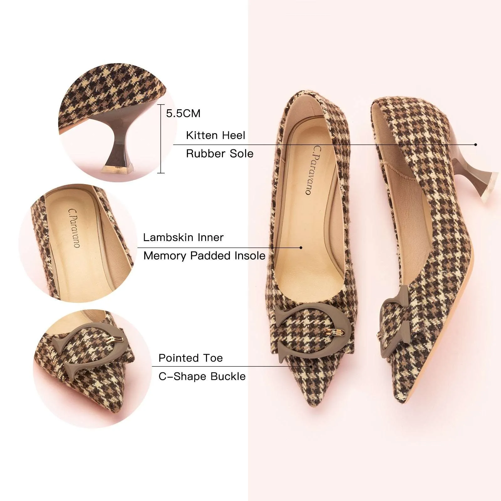 C Buckle Tweed Pumps (Olivia) Brown