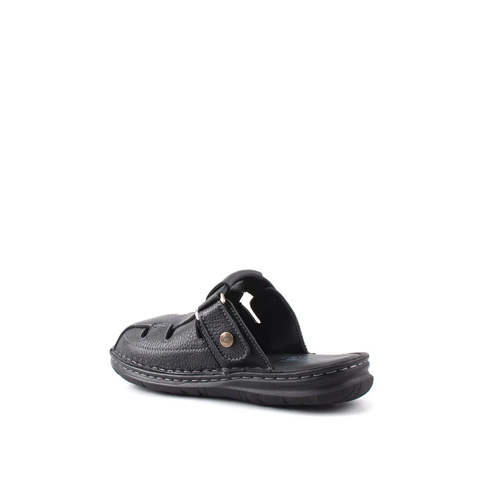 camel active Leather Covered Toe Slip On Sandals Men Black KINGLEY-892411-FF3SV-1