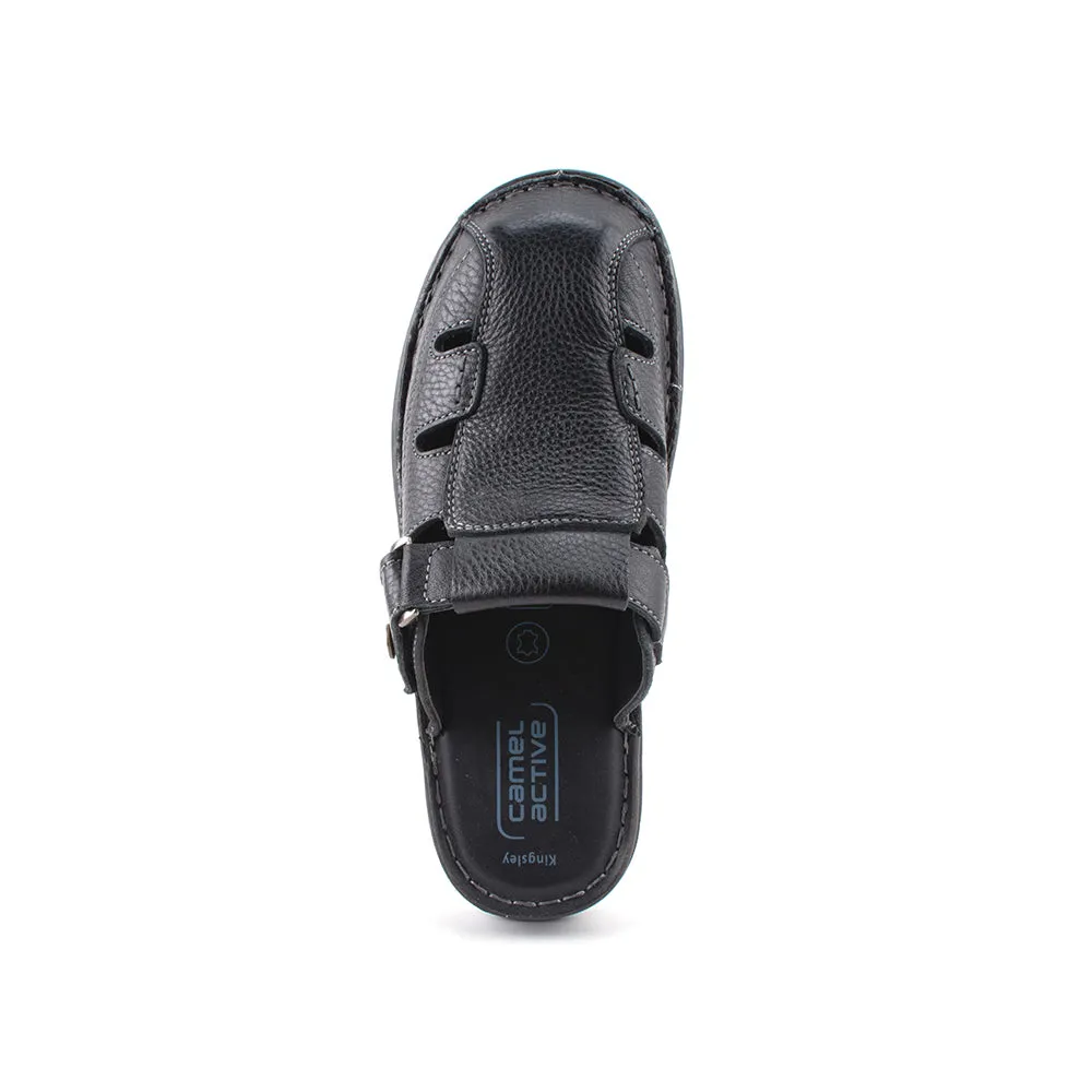 camel active Leather Covered Toe Slip On Sandals Men Black KINGLEY-892411-FF3SV-1