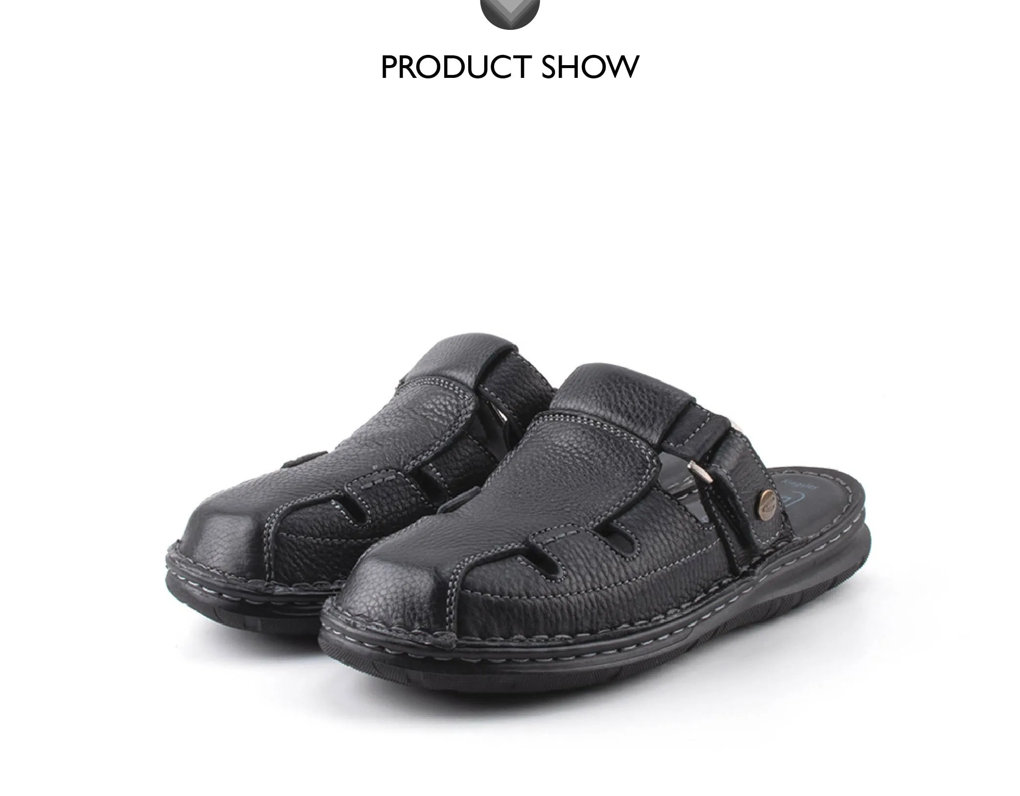 camel active Leather Covered Toe Slip On Sandals Men Black KINGLEY-892411-FF3SV-1