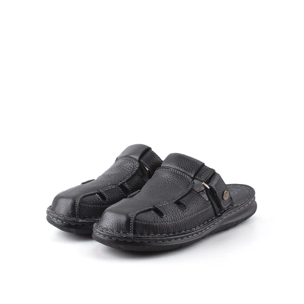 camel active Leather Covered Toe Slip On Sandals Men Black KINGLEY-892411-FF3SV-1