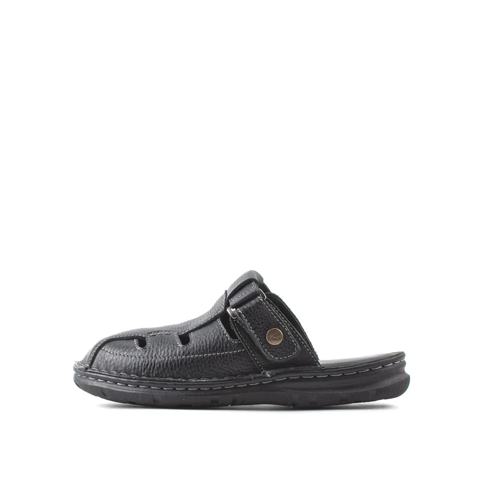 camel active Leather Covered Toe Slip On Sandals Men Black KINGLEY-892411-FF3SV-1