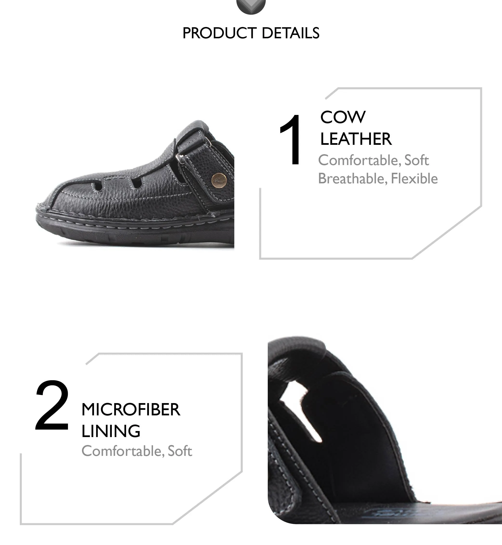 camel active Leather Covered Toe Slip On Sandals Men Black KINGLEY-892411-FF3SV-1