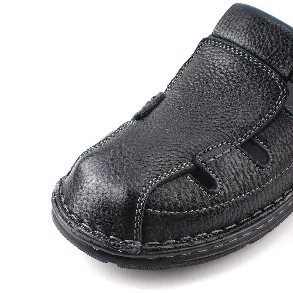 camel active Leather Covered Toe Slip On Sandals Men Black KINGLEY-892411-FF3SV-1