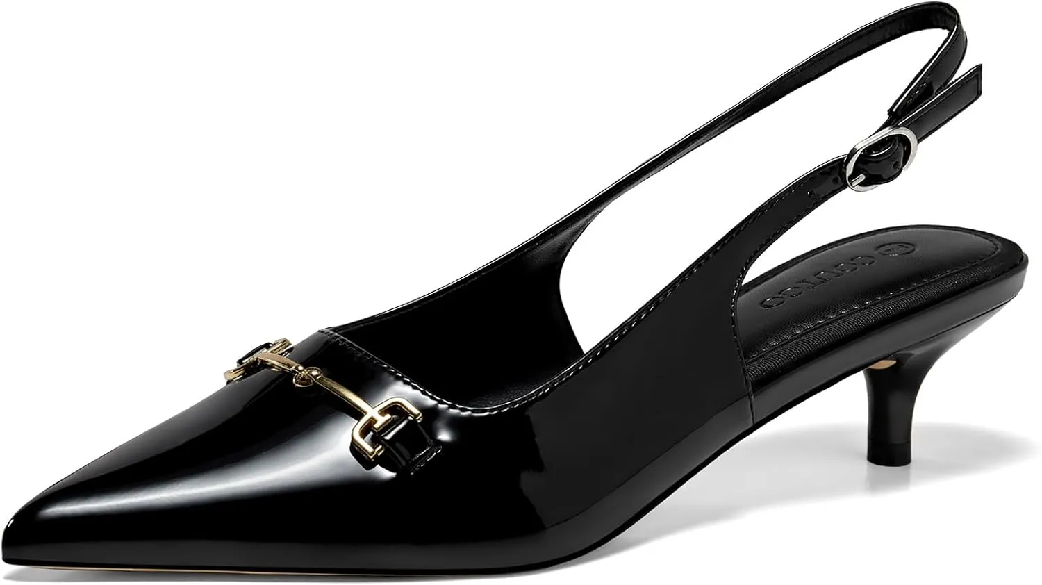 Coutgo Womens Slingback Kitten Heels Low Heel Dress Shoes Closed Pointed Toe Metal Chain Office Work Pumps