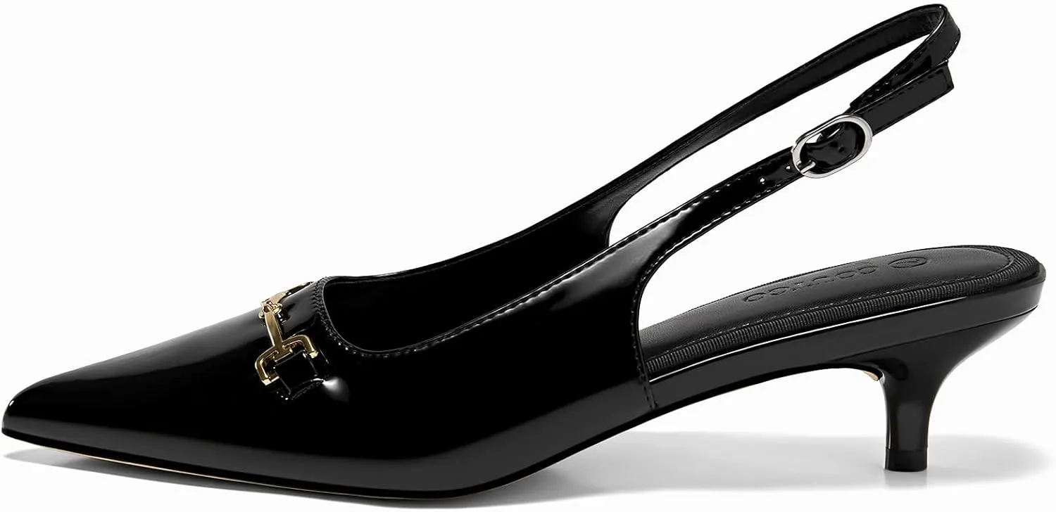 Coutgo Womens Slingback Kitten Heels Low Heel Dress Shoes Closed Pointed Toe Metal Chain Office Work Pumps