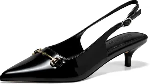 Coutgo Womens Slingback Kitten Heels Low Heel Dress Shoes Closed Pointed Toe Metal Chain Office Work Pumps