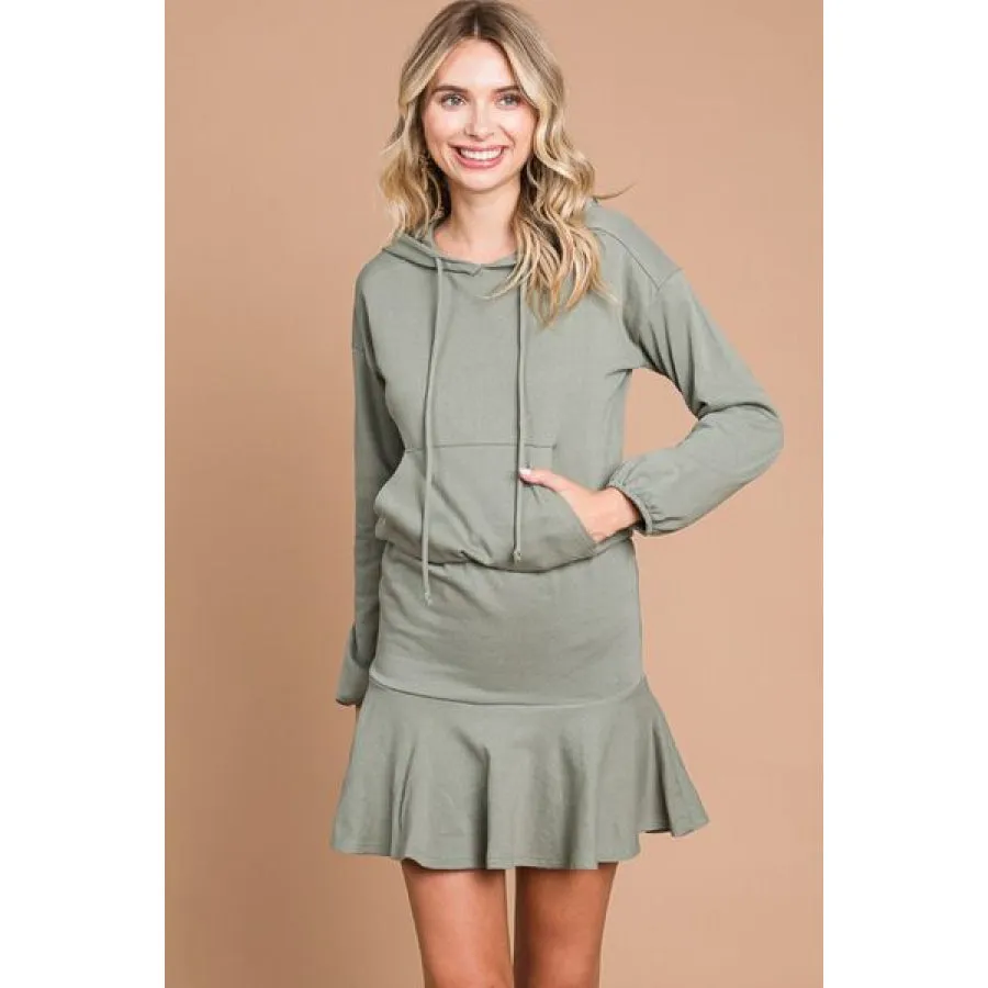 Culture Code Full Size Drawstring Dropped Shoulder Hooded Mini Dress