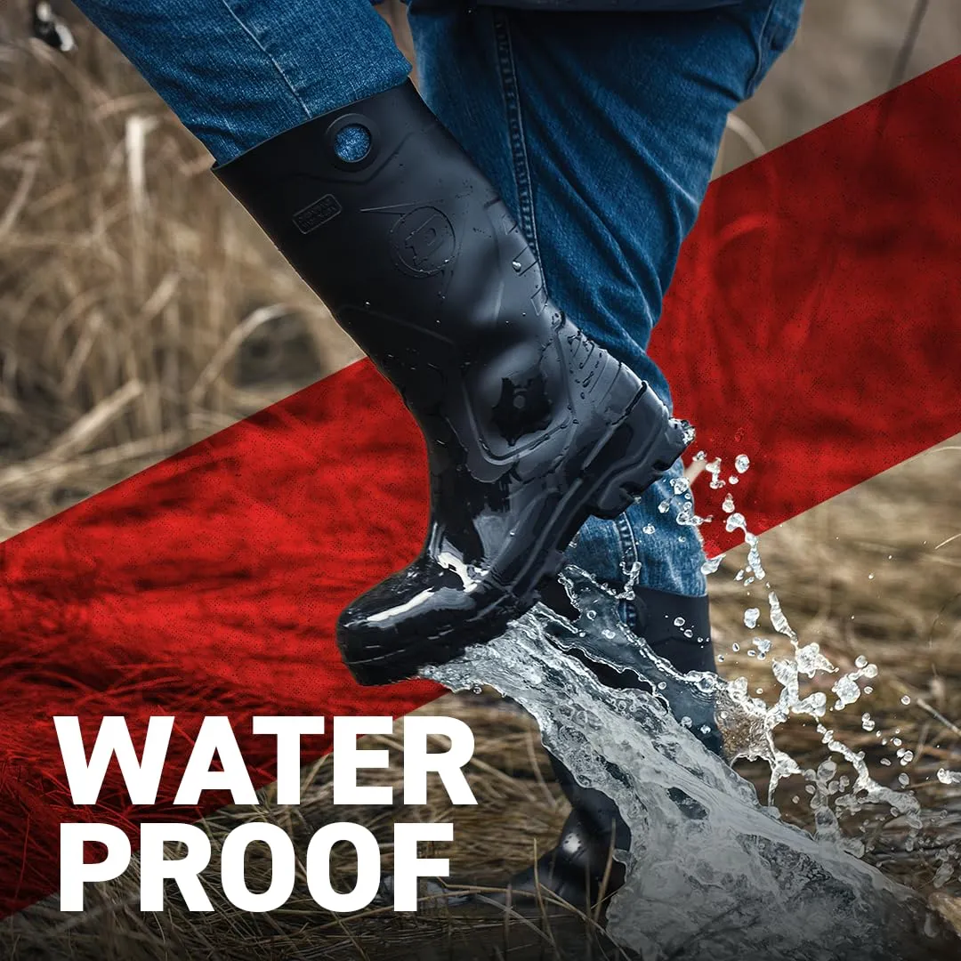 DUNLOP Protective Footwear, Chesapeake Steel Toe, 100% Waterproof, Lightweight, Industrial and Construction PVC Boots, Slip Resistant, 8677677.14, Size 14 US, Black
