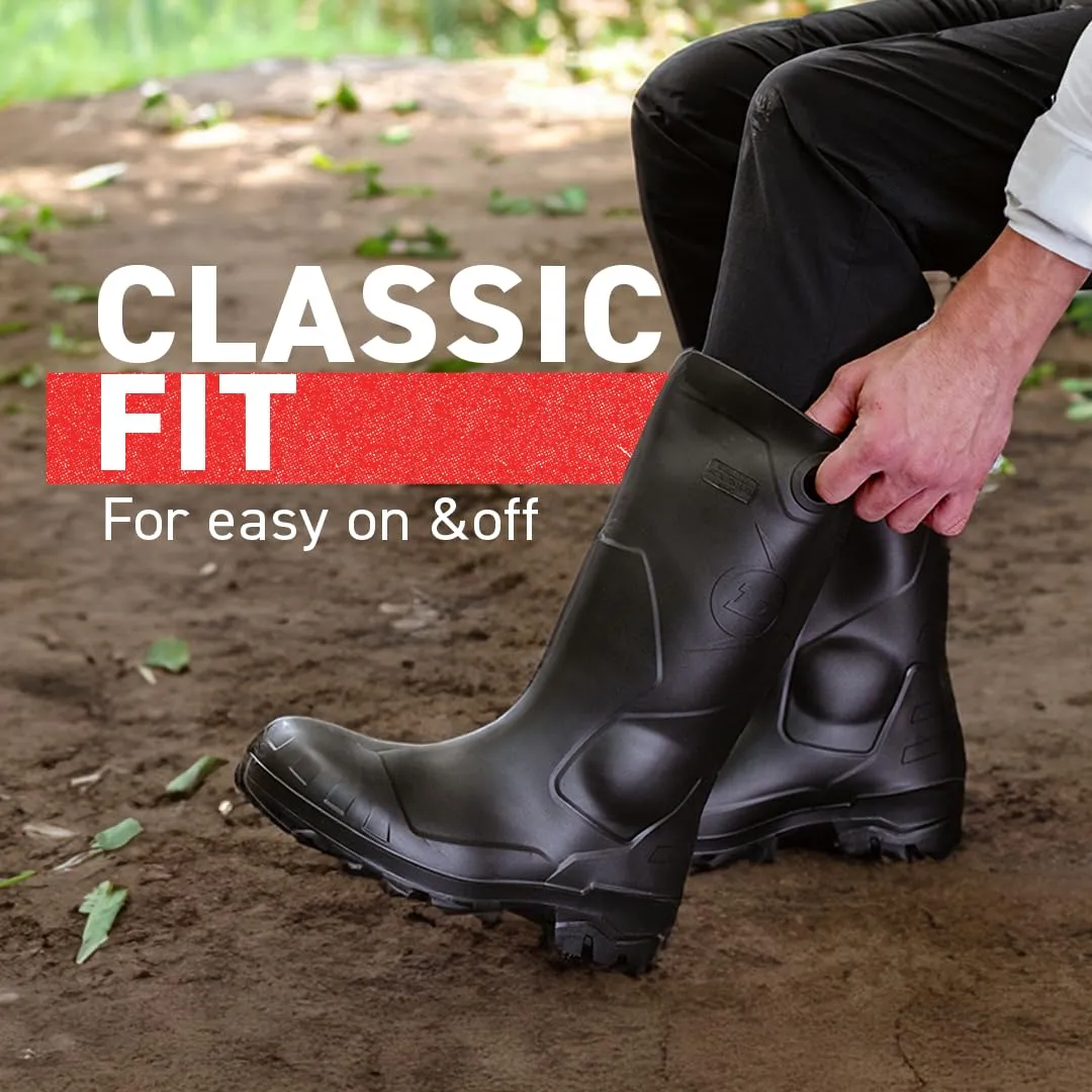 DUNLOP Protective Footwear, Chesapeake Steel Toe, 100% Waterproof, Lightweight, Industrial and Construction PVC Boots, Slip Resistant, 8677677.14, Size 14 US, Black