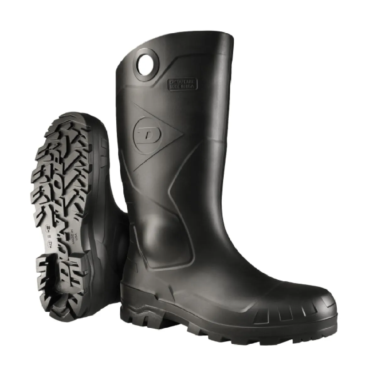DUNLOP Protective Footwear, Chesapeake Steel Toe, 100% Waterproof, Lightweight, Industrial and Construction PVC Boots, Slip Resistant, 8677677.14, Size 14 US, Black