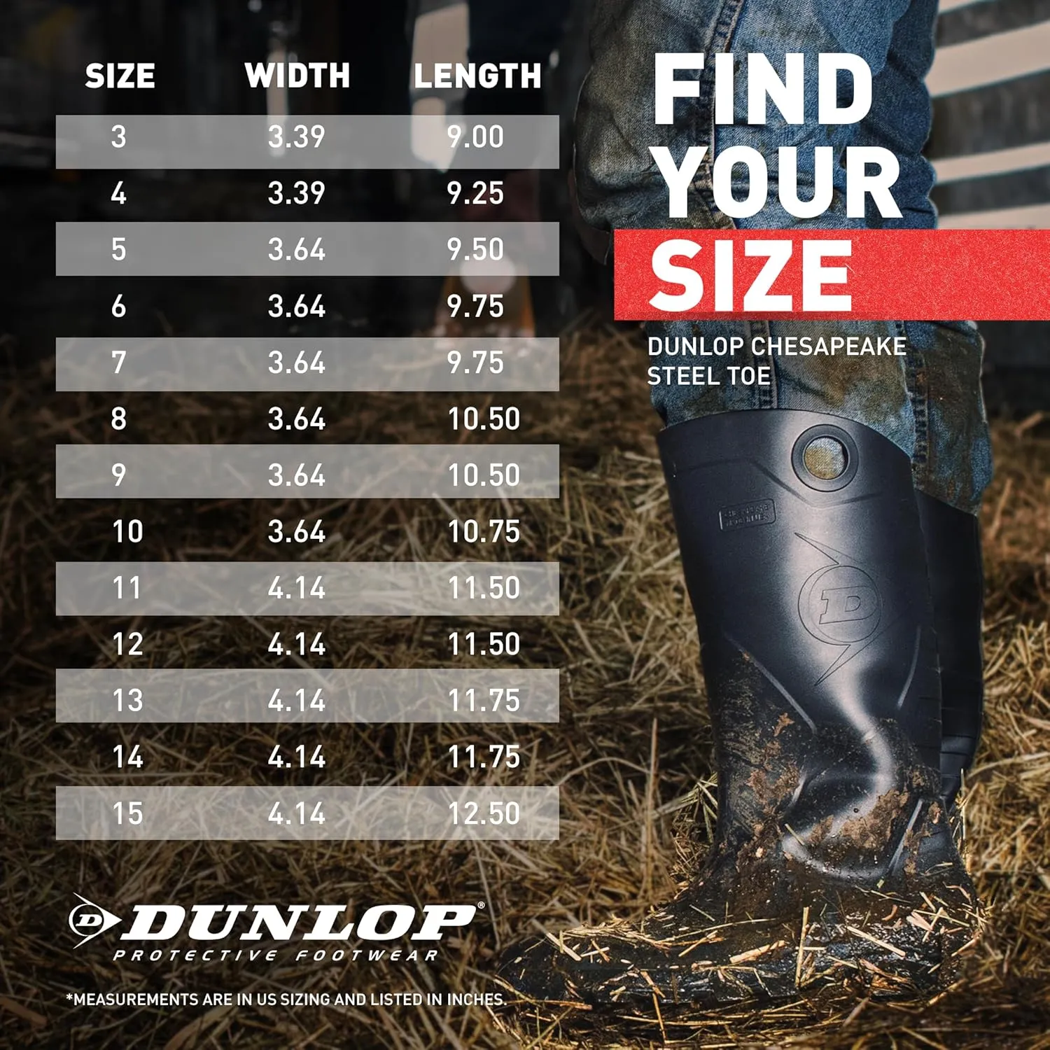 DUNLOP Protective Footwear, Chesapeake Steel Toe, 100% Waterproof, Lightweight, Industrial and Construction PVC Boots, Slip Resistant, 8677677.14, Size 14 US, Black
