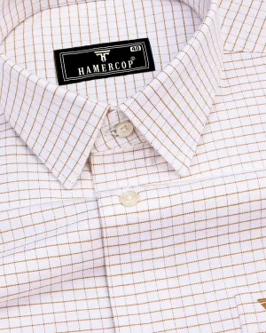 Dusty White With Cream Check Oxford Cotton Formal Shirt