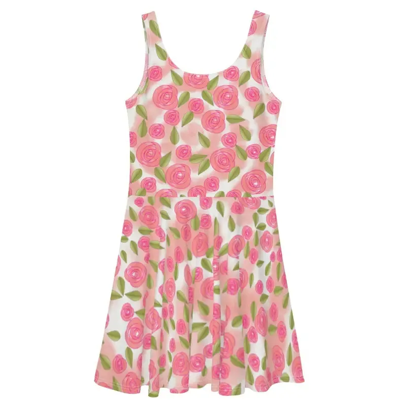Flirty Pink Roses Skater Dress with Flared Skirt