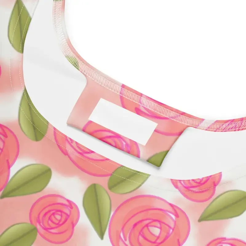Flirty Pink Roses Skater Dress with Flared Skirt