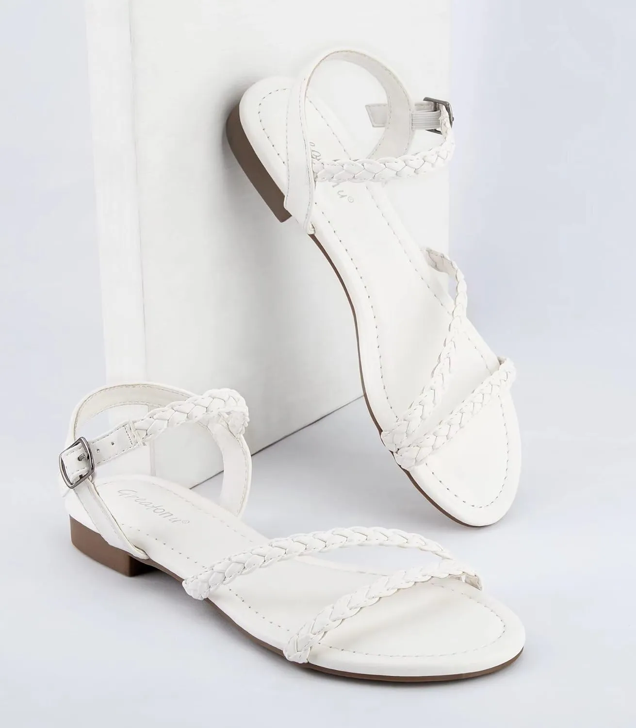 Greatonu Womens Flat Sandals Slip On Summer Gladiator Open Toe Braided Slingback Shoes