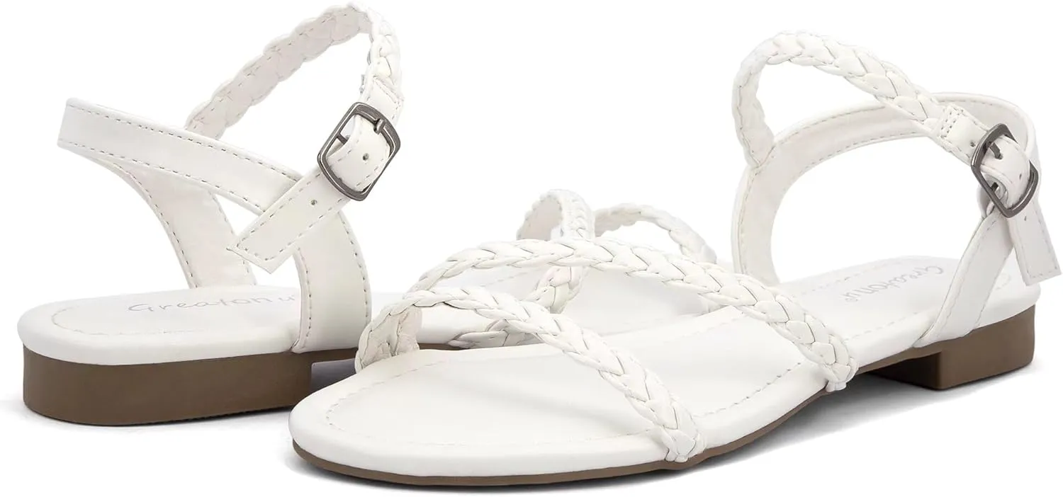 Greatonu Womens Flat Sandals Slip On Summer Gladiator Open Toe Braided Slingback Shoes