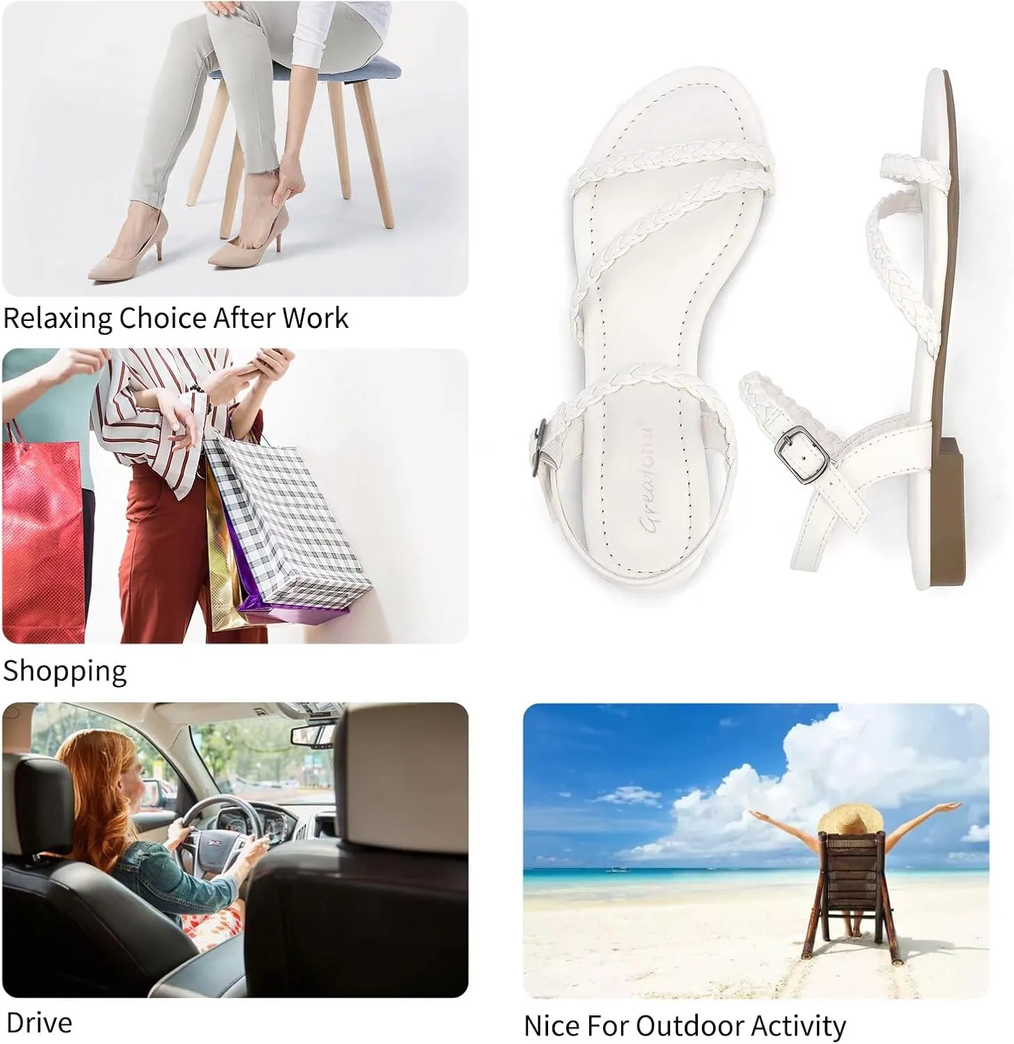 Greatonu Womens Flat Sandals Slip On Summer Gladiator Open Toe Braided Slingback Shoes