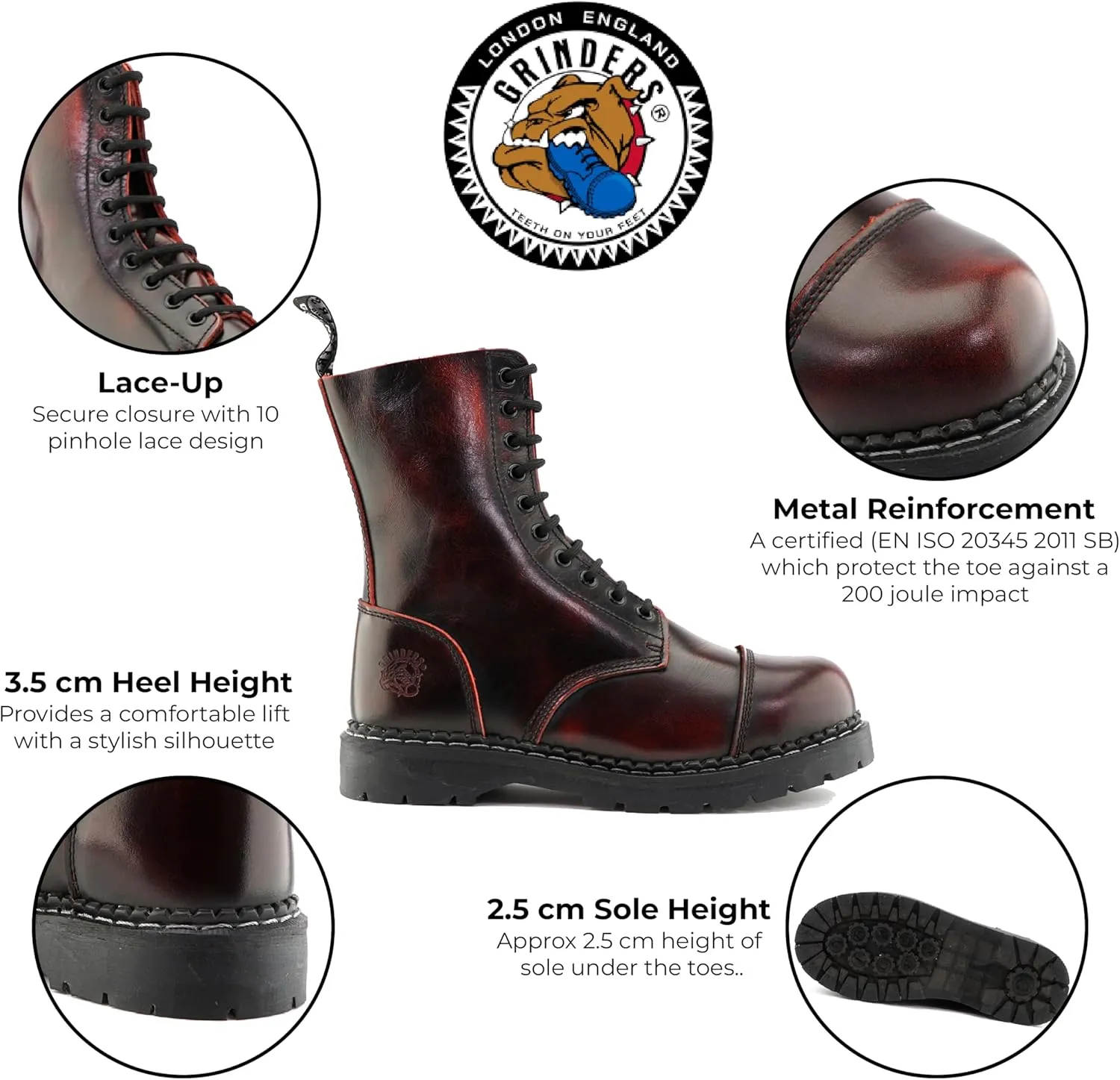 Grinders Unisex Stag ACS Leather Steel Toe Lace Up Boots
