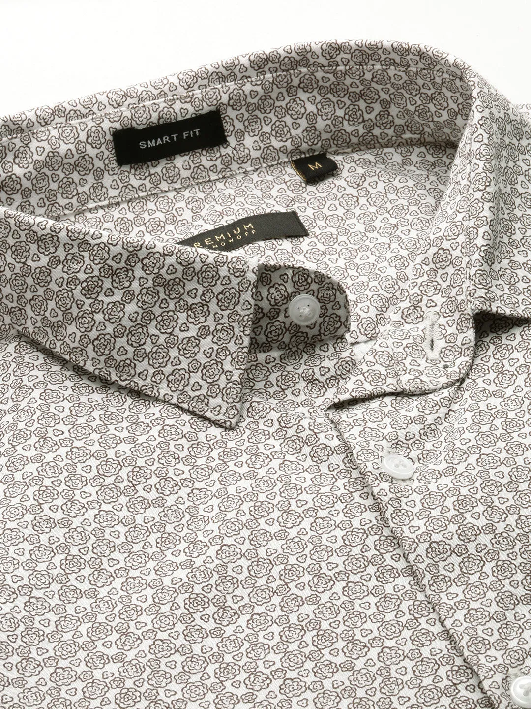 Men Off White Smart Slim Fit Micro Ditsy Printed Oxford Cotton Casual Shirt