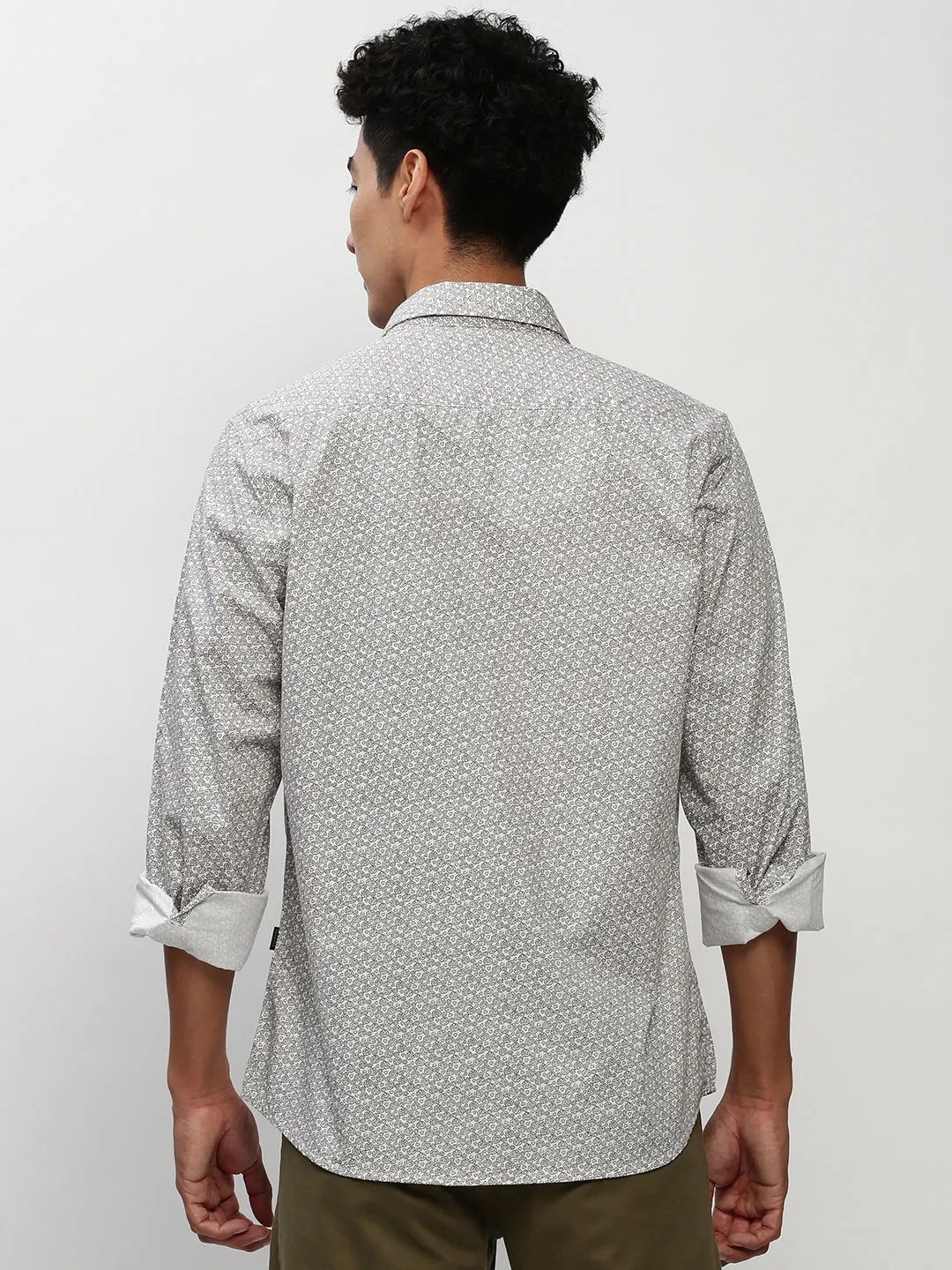 Men Off White Smart Slim Fit Micro Ditsy Printed Oxford Cotton Casual Shirt
