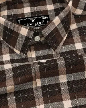 Olten Brown With Cream Check Oxford Cotton Shirt