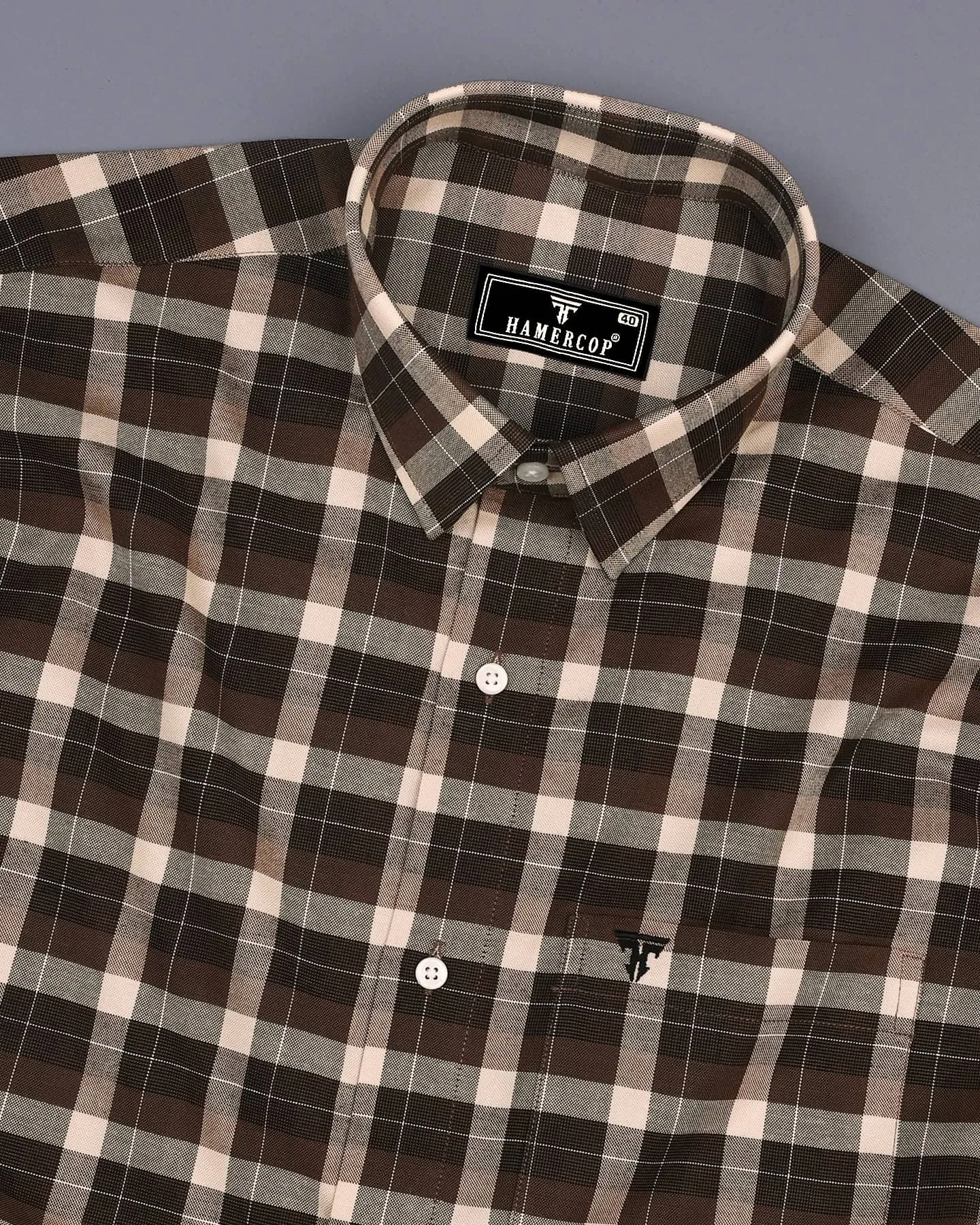 Olten Brown With Cream Check Oxford Cotton Shirt