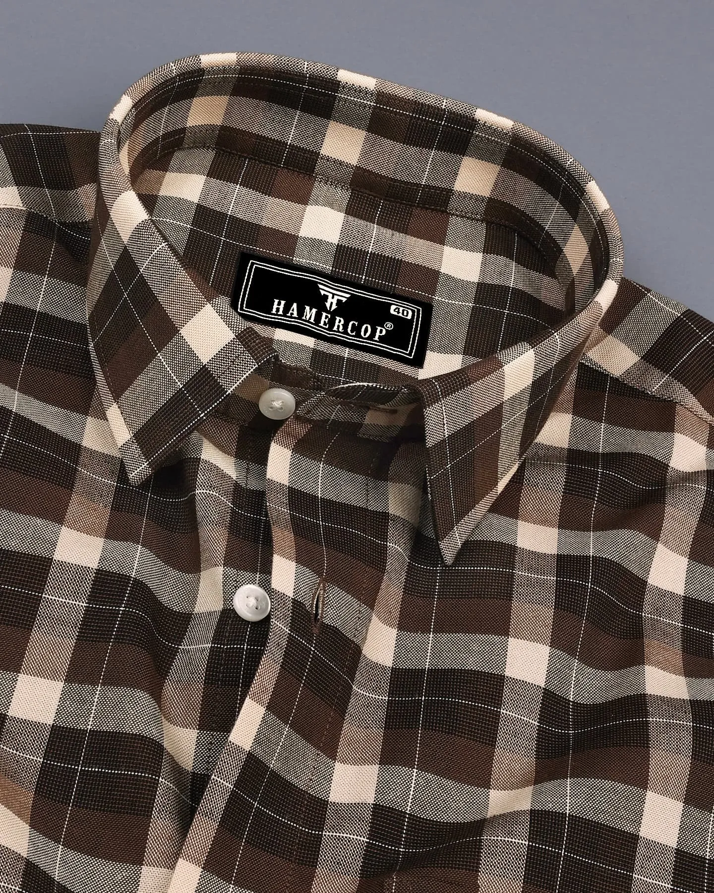 Olten Brown With Cream Check Oxford Cotton Shirt