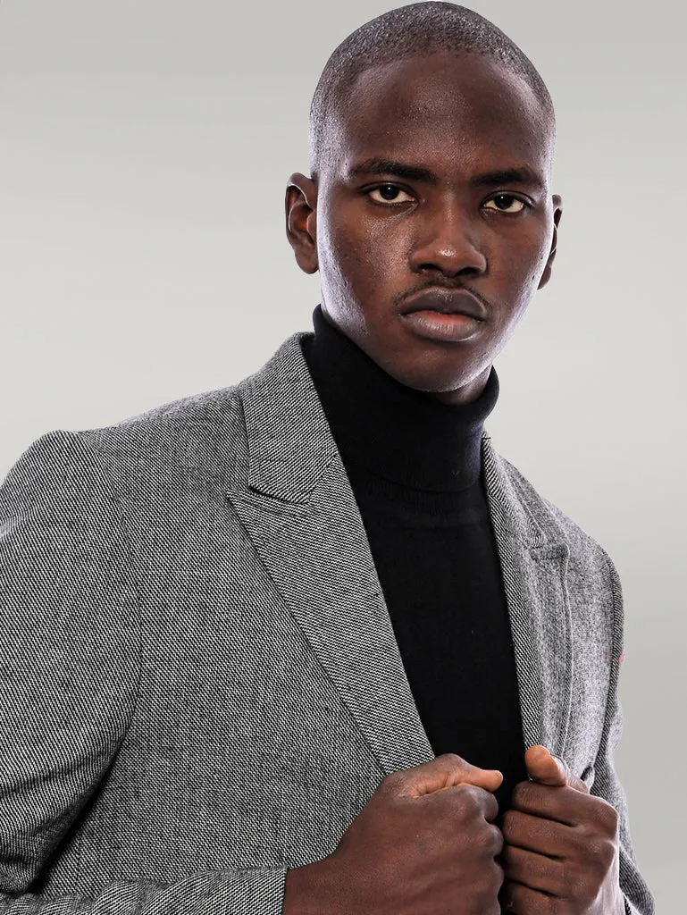 Peak Lapel Grey Men Short Coat - Wessi