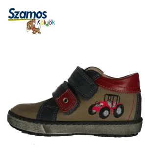 Szamos kid boy sneakers light brown with red tractor decor toddler/little kid/big kid size