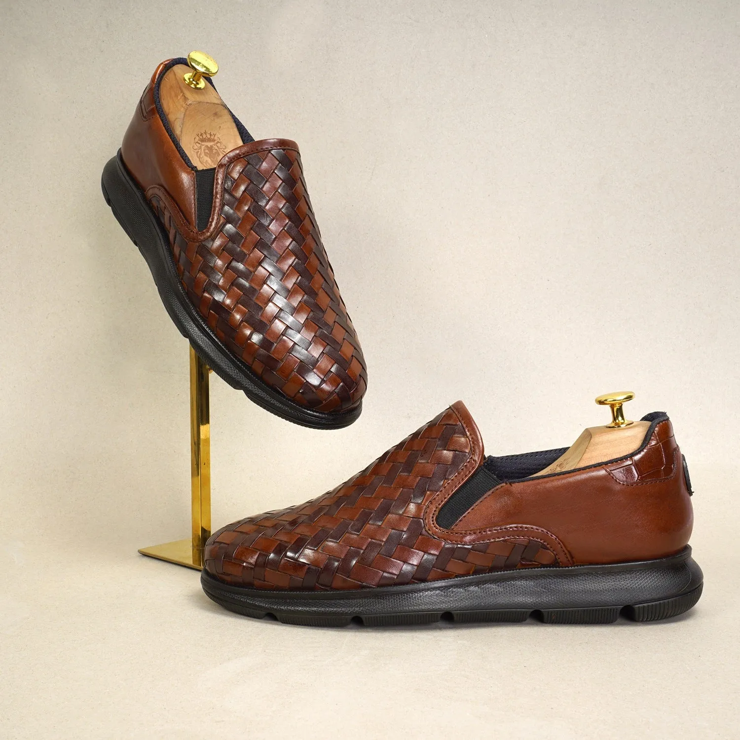 Tan Weaved Sneaker with Extra Light Weight Sole