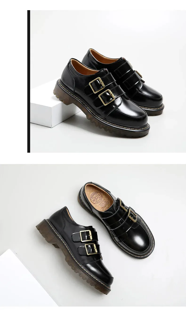 Women Flat Casual Loafers Shoe Ladies Flat Fashion Vintage British Leather Oxford Loafers Fashion Designer Leather Slip on Shoes