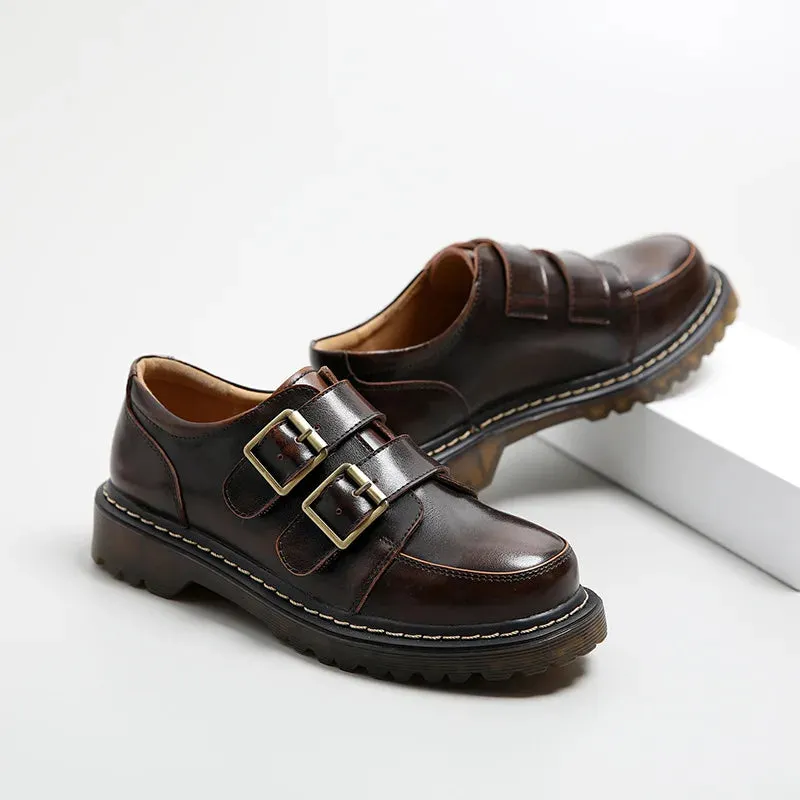 Women Flat Casual Loafers Shoe Ladies Flat Fashion Vintage British Leather Oxford Loafers Fashion Designer Leather Slip on Shoes