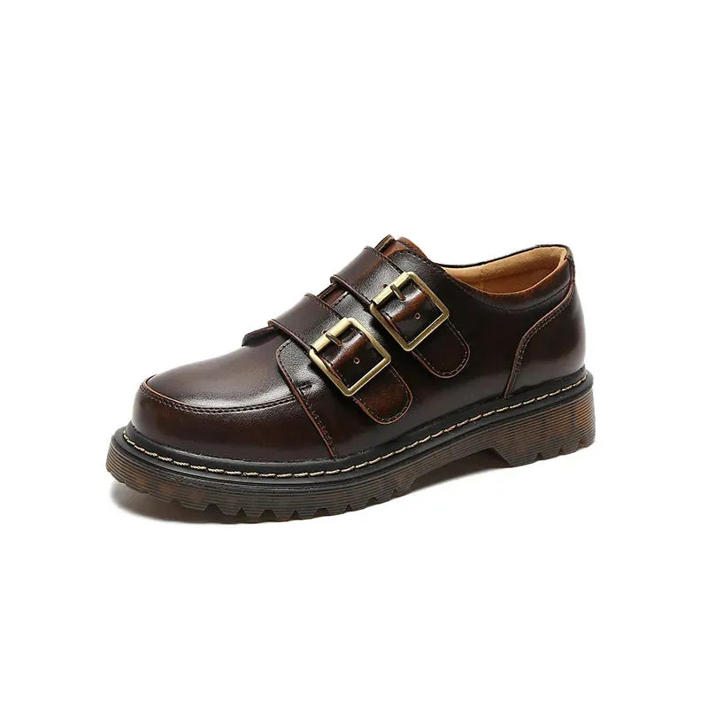 Women Flat Casual Loafers Shoe Ladies Flat Fashion Vintage British Leather Oxford Loafers Fashion Designer Leather Slip on Shoes