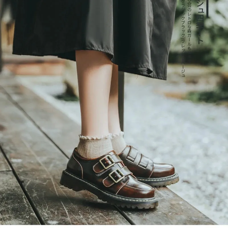Women Flat Casual Loafers Shoe Ladies Flat Fashion Vintage British Leather Oxford Loafers Fashion Designer Leather Slip on Shoes