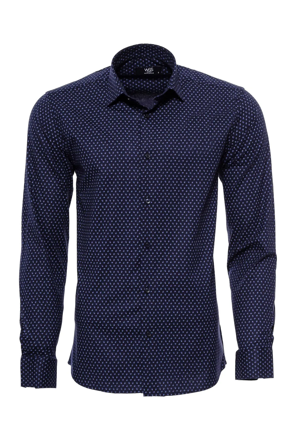 WSS Patterned Navy Blue Men Shirt  - Newcastle